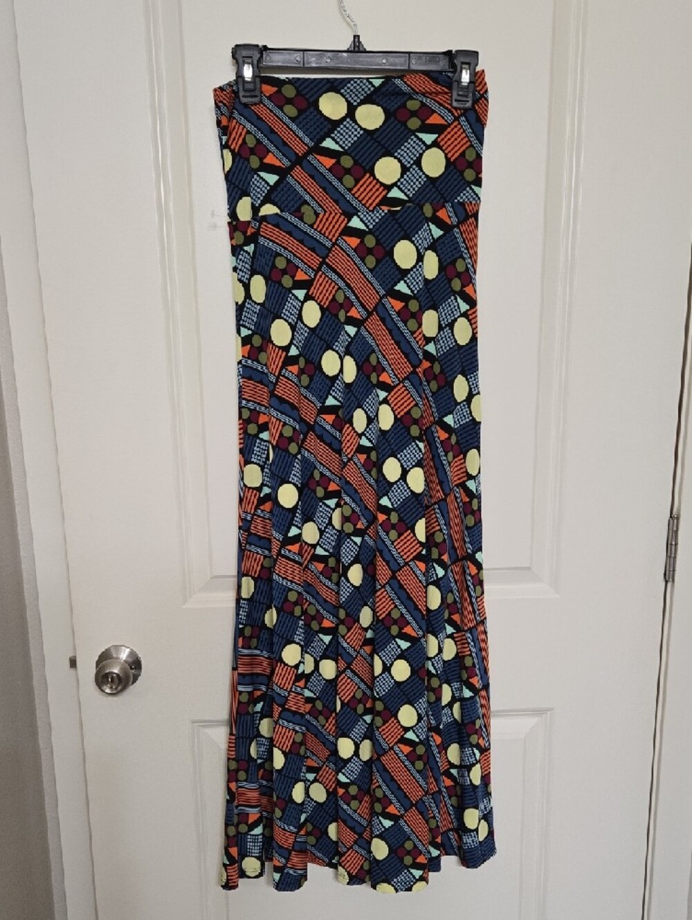 LuLaRoe Navy Geometric Dot & Stripe Maxi Skirt - Picture 3 of 4